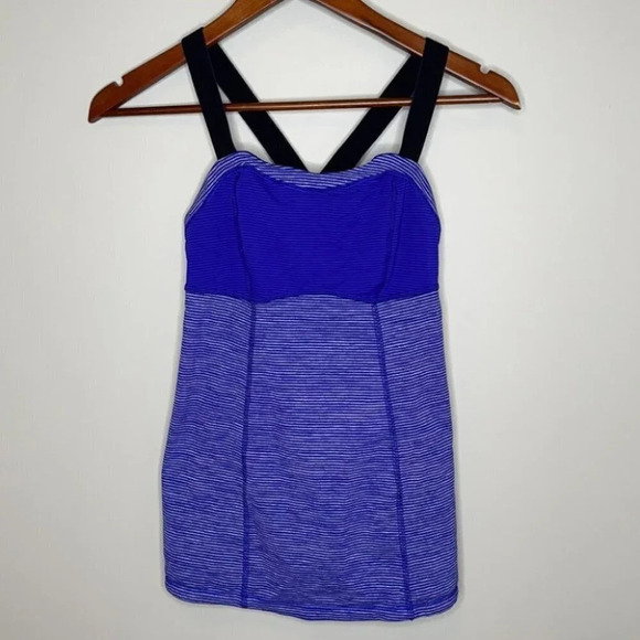 LULULEMON Retro Catch Me If You Can Tank Top Purple Stripe Run Shelf Bra Size 2 - Picture 13 of 14